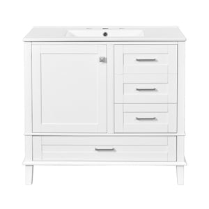 English Elm 36" White Bathroom Vanity Solid Pine Frame with Soft-Close Door, 3 Versatile Drawers & Ceramic Top N729P211167K