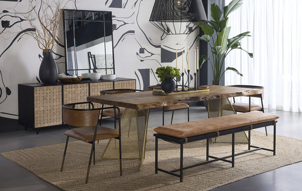 Sunpan Zancor Bench - Timeless Tan Leather Elegance with Gunmetal Steel Frame for Unique Home Style