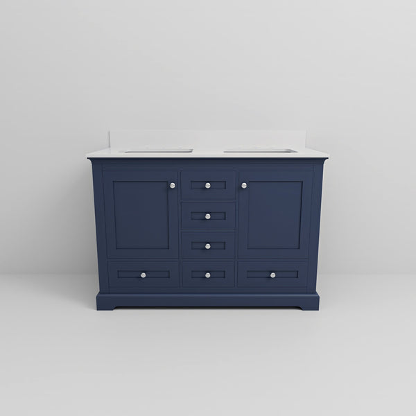 English Elm Navy Double Bath Vanity 48" W x 22" D with Cultured Marble Top, Solid Wood, Soft-Close Drawers and Ample Storage B2731P258335
