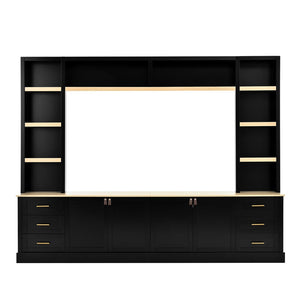 English Elm 102.3"w Farmhouse Wall Unit Four Piece Entertainment Center with Storage for Living Room N721S000051B-2