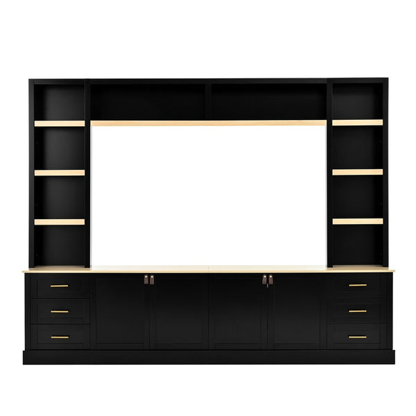 English Elm 102.3"w Farmhouse Wall Unit Four Piece Entertainment Center with Storage for Living Room N721S000051B-2