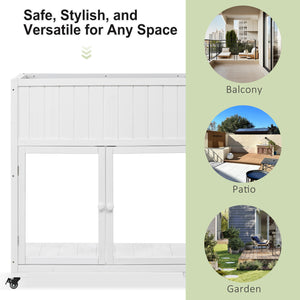 English Elm TOPMAX Mini Cold Frame Greenhouse with Fir Wood, Polycarbonate Doors, Raised Bed & Removable Wheels White N717P229026K