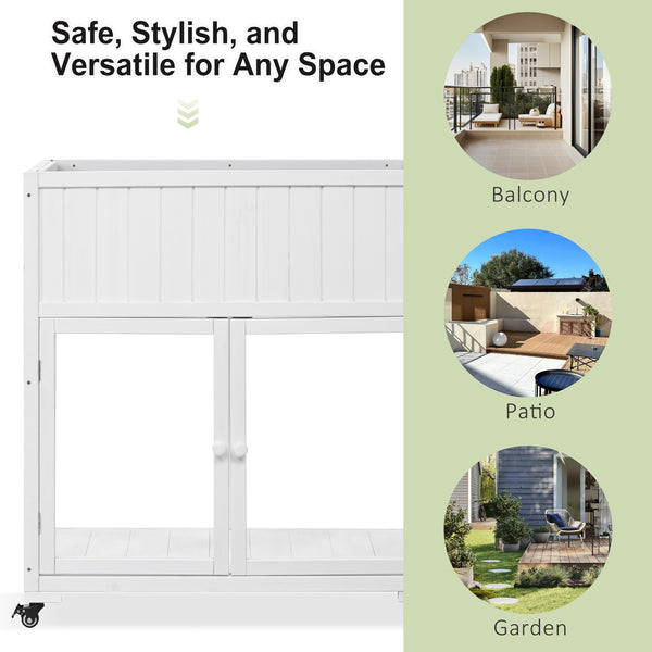 English Elm TOPMAX Mini Cold Frame Greenhouse with Fir Wood, Polycarbonate Doors, Raised Bed & Removable Wheels White N717P229026K