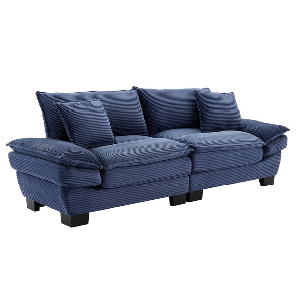 English Elm Corduroy Stylish Sleeper Sofa Loveseat with Dual-Layer Cushions & Two Support Pillows, Sturdy Frame Blue W676P184142