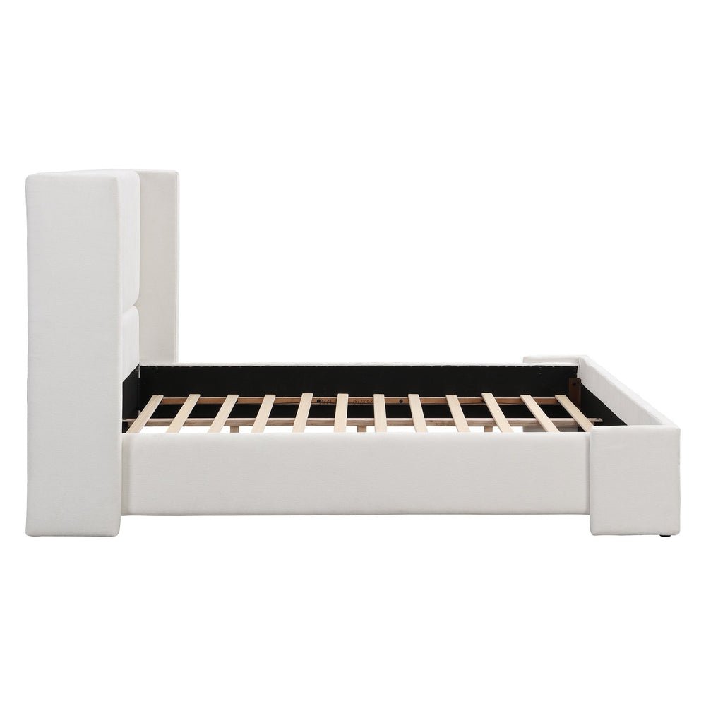 English Elm Christopher Knight Home® - Elegant White Fabric Upholstered Bed With Tall Wingback Headboard - Luxurious King Size Comfort N769P263514K