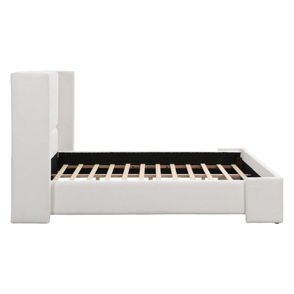 English Elm Elegant Wingback King Bed Tall White Fabric Upholstered Frame for Master Bedroom N769K370471W