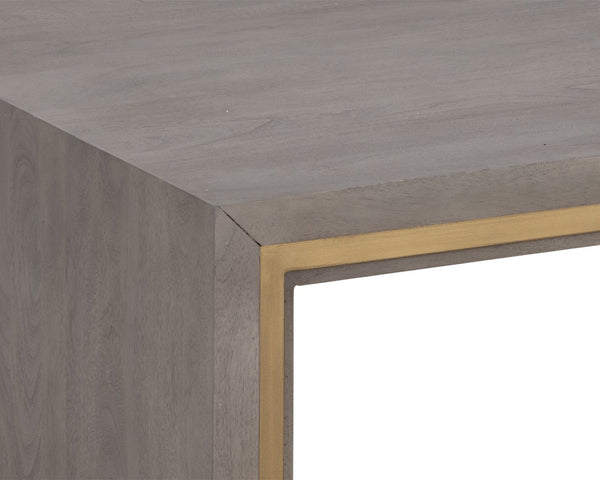 Sunpan HILBERT Coffee Table - Handcrafted Grey Acacia with Brass Trim, Unique Design for Modern Homes 110028