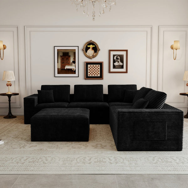 English Elm 106.30*106.30"modular Sectional Sofa Six Piece Plush Corduroy Living Room Couch W3819S00141