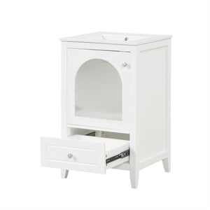 English Elm 20" Modern Bathroom Vanity With Sink, Soft-Close Glass Door, Drawer, Stylish Compact Design N725P185457K