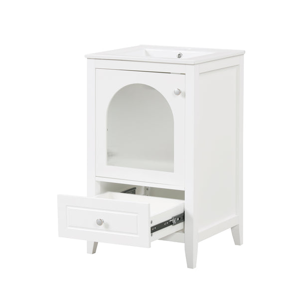 English Elm 20" Modern Bathroom Vanity With Sink, Soft-Close Glass Door, Drawer, Stylish Compact Design N725P185457K