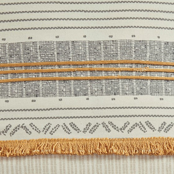 English Elm Full/Queen Cody 3 Piece Cotton Duvet Cover Set with Grey & Yellow Stripes, Pompoms, OEKO-TEX Safety B035129130