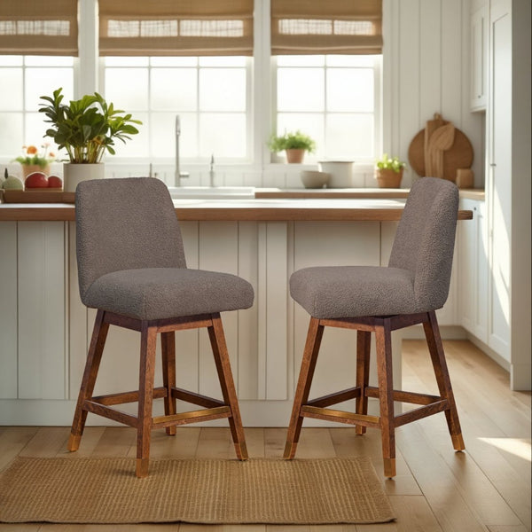 English Elm Amelia Boucle Upholstered Swivel Counterstools Set of 2 for Kitchen Island Bar B2736S00029