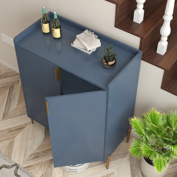 English Elm 2 Door Wine Bar Cabinet with 12-Bottle Rack, Soft-Close Hinges, Adjustable Shelf & Elevated Metal Legs Blue W2899P372476