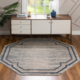 Unique Loom Oasis Fountain Machine Made Border Rug Gray, Ivory/Beige/Navy Blue 7' 1" x 7' 1"