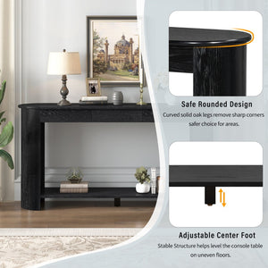 English Elm U_style Oak Veneer Console Table with 3 Drawers Open Shelf Entryway Hallway Storage Black N711P395523B