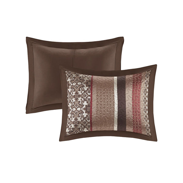 English Elm 5 Princeton Reversible Jacquard Quilt Set King/Cal King Chocolate Medallion Leaf Stripe Luxury Red 22.64 L x 17.52 W x 7.68 H B03597544