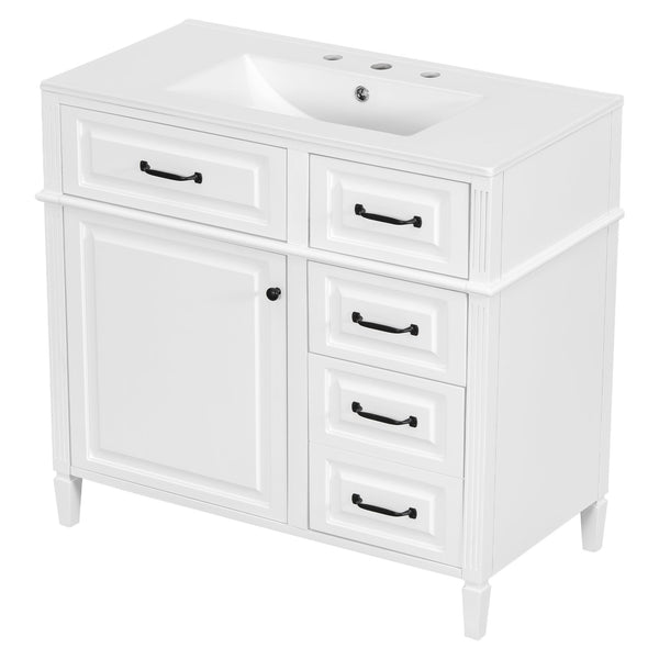English Elm 36-Inch Modern Bathroom Vanity With Ceramic Sink, Durable Wood Frame, Adjustable Storage & Sleek Design N725P350849K