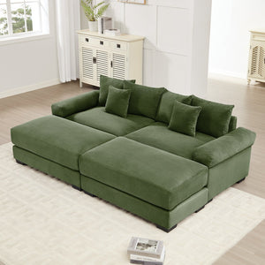 English Elm 92" Oversized Cloud Modular Sectional Couch - Plush Corduroy, Deep Seating, 6 Pillows & Ottoman! W714S01331