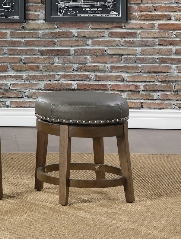 English Elm Round Swivel Stool Set of 2 with Black Faux Leather Seat, Nailhead Trim & Solid Wood Legs, 19.5" H Brown Gray 35.75 L x 21 W x 9.75 H B011P201571