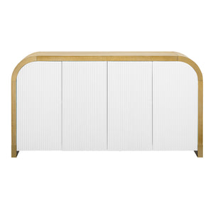 English Elm U_STYLE Curved 4-Door Wavy Panel Cabinet with Adjustable Shelves, MDF-Pine Top, 220lb Capacity, Stylish Storage White WF530090AAK