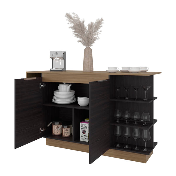 English Elm Dwight Two-tone Kitchen Bar Counter with Open Shelves and Concealed Cabinet Storage B097S00253