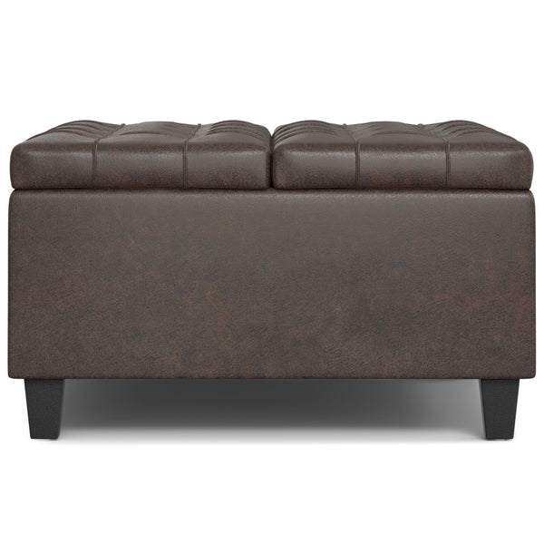 English Elm Harrison Distressed Brown Square Storage Ottoman Coffee Table with Lift-Top, Tufted Vegan Leather (30") B136P254724