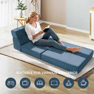 English Elm Folding Foam Floor Sofa Bed Convertible Sleeper with Adjustable Recliner for Small Spaces T5880P498062