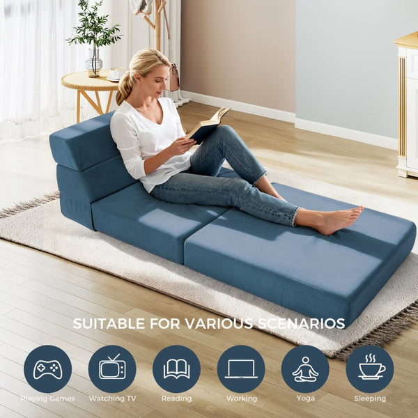 English Elm Folding Foam Floor Sofa Bed Convertible Sleeper with Adjustable Recliner for Small Spaces T5880P498062