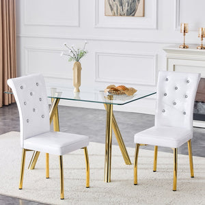 English Elm 51-inch Tempered Glass Rectangular Dining Table Electroplated Metal Base Open Plan Gold W3875S00003