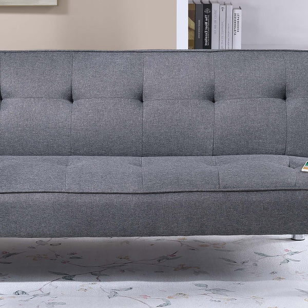 English Elm Blue Blue Grey Polyfiber Convertible Sofa Bed with Tufted Upholstery, Metal Legs & USB Port — Modern Guest Room Essential B011P381494