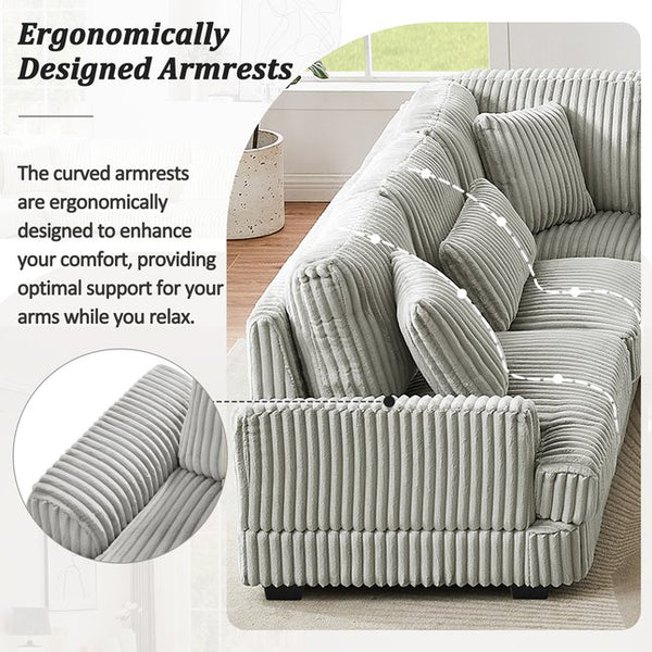 English Elm 129" Oversized Sectional Sofa U-Shaped Corduroy Chaise Lounge with Curved Armrests Plush Foam Comfort Grey N719S001690E
