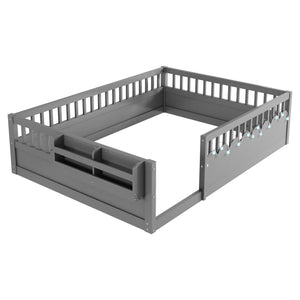 English Elm Full Montessori floor bed offering high rails, built-in light and shelf for safe independent sleep and storage Grey 79.13 L x 13 W x 6.3 H W2593P333796