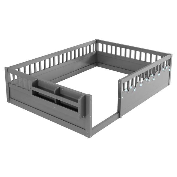 English Elm Full Montessori floor bed offering high rails, built-in light and shelf for safe independent sleep and storage Grey 79.13 L x 13 W x 6.3 H W2593P333796