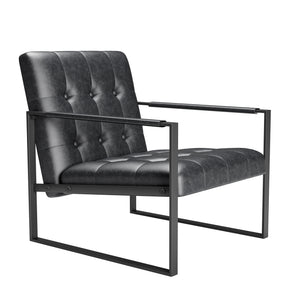 English Elm Accent Modern Upholstered Chair with Ottoman Black PU Linen, Plush Cushion, Metal Frame, Versatile Comfort for Living Room Office Bedside W578P357514