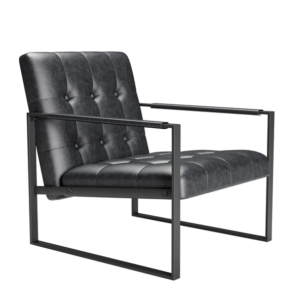 English Elm Accent Modern Upholstered Chair with Ottoman Black PU Linen, Plush Cushion, Metal Frame, Versatile Comfort for Living Room Office Bedside W578P357514