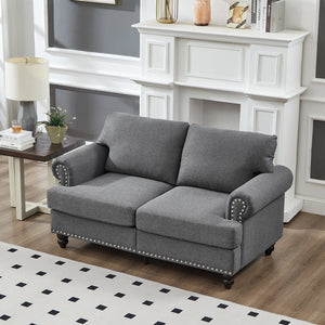 English Elm 59.5" Modern Classic Loveseat Sofa with Storage, Solid Wood Frame, Coil Springs & Removable Covers Grey W1097S00170