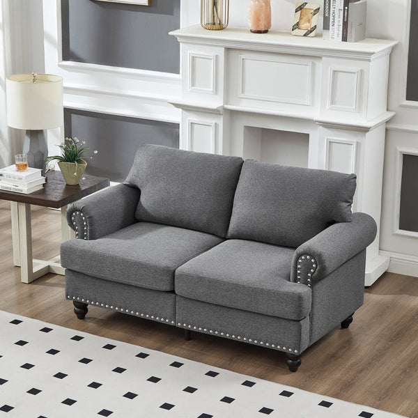 English Elm 59.5" Modern Classic Loveseat Sofa with Storage, Solid Wood Frame, Coil Springs & Removable Covers Grey W1097S00170