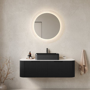 English Elm Dina Floating Bathroom Vanity with Crystal Glass Basin and Sintered Stone Top Black,Carrara White W2615S00185