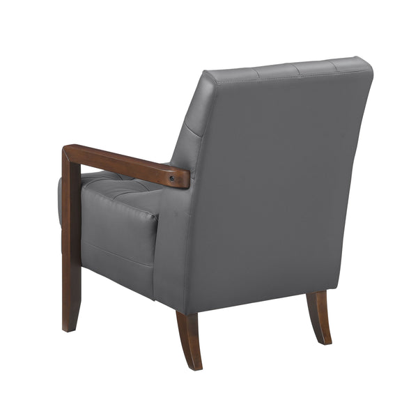 English Elm Modern Tufted Leather Accent Chair with Walnut Wood Frame, Upholstered Seat, Compact Stylish Design Dark Gray 28 L x 21 W x 25.75 H B011P271926