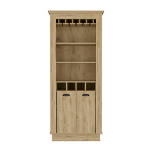 English Elm Lafayette Elegant Bar Cabinet with 4-Bottle Wine Rack, 10-Glass Holder and Spacious Dual-Door Storage Beige 33 L x 27 W x 5 H B070S00328