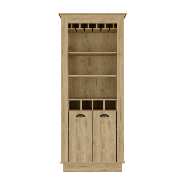 English Elm Lafayette Elegant Bar Cabinet with 4-Bottle Wine Rack, 10-Glass Holder and Spacious Dual-Door Storage Beige 33 L x 27 W x 5 H B070S00328