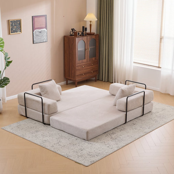 English Elm Floor Couch, Comfy Convertible Sofa Bed With Armrest, Corduroy Fabric, Perfect For Small Spaces! W3723P345007