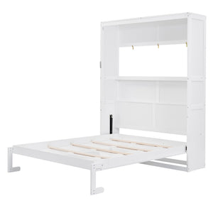 English Elm Queen Murphy Wall Bed with Integrated Shelving Foldable Mdf Cabinet for Guest Rooms White LP000693AAK-3