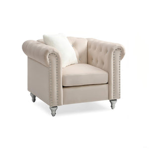 English Elm Stylish Rounded Arm Accent Lounge Chair Upholstered for Contemporary Living Spaces Beige B078108494