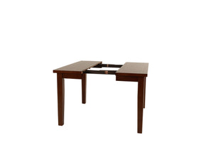 English Elm Contemporary Rectangular Dining Table Set 7pc with 18" Expandable Leaf, Faux Leather Chairs, Warm Finish Walnut 58 L x 58 W x 8 H B011S01094