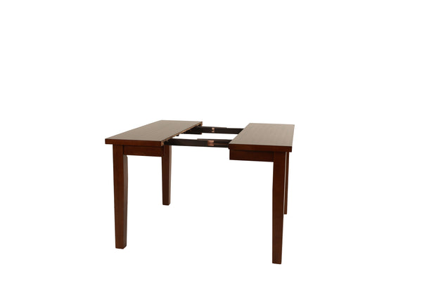 English Elm Contemporary Rectangular Dining Table Set 7pc with 18" Expandable Leaf, Faux Leather Chairs, Warm Finish Walnut 58 L x 58 W x 8 H B011S01094