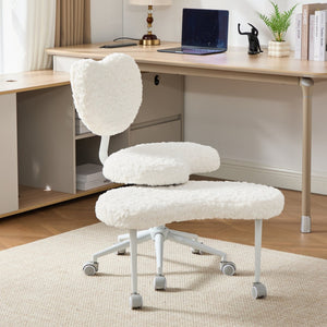 English Elm Artificial Rabbit Hair Cross Legged Desk Chair with Lumbar Support and Swivel Footrest Beige W1143P403571