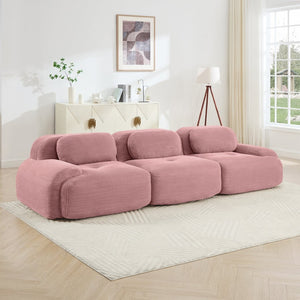English Elm 3-seat Modular Corduroy Sofa with Curved Armrests and Resilient Cushions for Living Rooms W714S01406