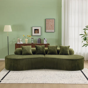 English Elm Modern curved modular sofa with dark plush upholstery, ergonomic design, versatile multi-seat lounge solution for contemporary living rooms Green W3612S00009