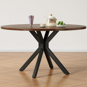 English Elm 47" Round Wood Dining Table Seats Six with Industrial Metal Base for Modern Homes T3623P433924